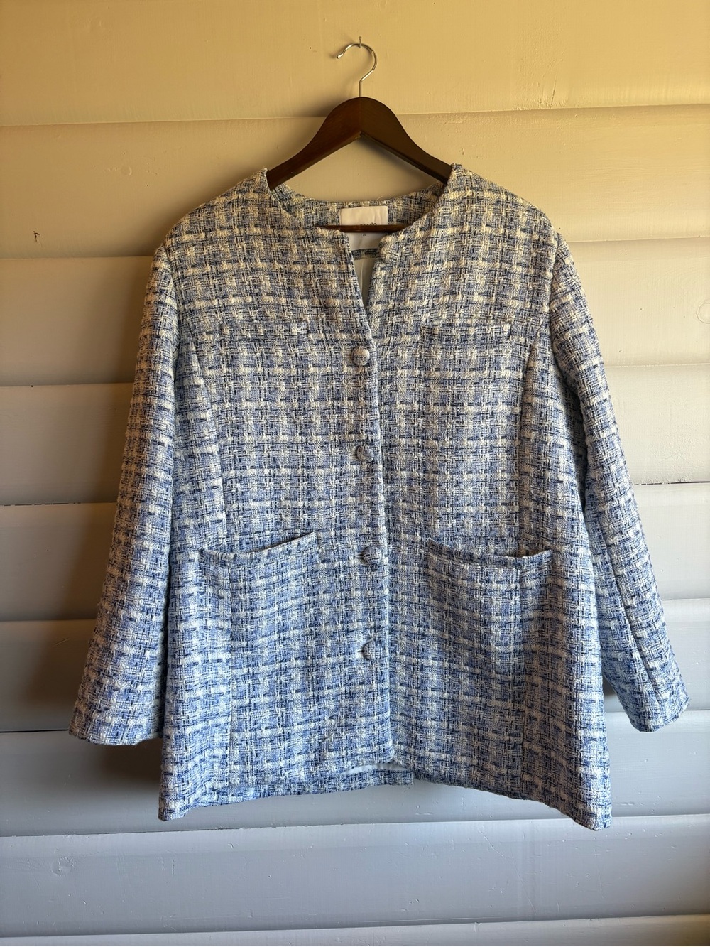 Ricki’s Blue & White Tweed Jacket XL Bouclé Blazer Garden Party